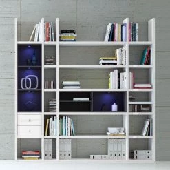 Loftscape Etagère XL Emporior lII.A - Blanc brillant / Noir - Avec éclairage -Luxe Intérieur Magasin xl regalwand emporior iii a mit beleuchtung hochglanz weiss schwarz 2201554