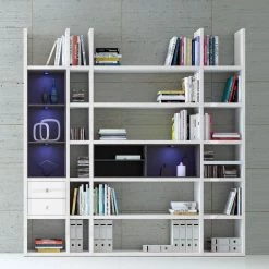 Loftscape Etagère XL Emporior lII.A - Blanc brillant / Noir - Avec éclairage -Luxe Intérieur Magasin xl regalwand emporior iii a rgb led beleuchtung hochglanz weiss schwarz 3397617