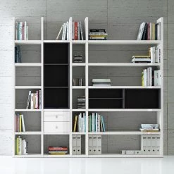 Loftscape Etagère XL Emporior lII.B - Blanc brillant / Noir - Sans éclairage -Luxe Intérieur Magasin xl regalwand emporior iii b ohne beleuchtung hochglanz weiss schwarz 2202106