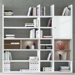Loftscape Etagère XL Emporior lV - Blanc brillant / Imitation chêne de Sonoma - Avec éclairage -Luxe Intérieur Magasin xl regalwand emporior iv mit beleuchtung hochglanz weiss eiche sonoma dekor 2116714